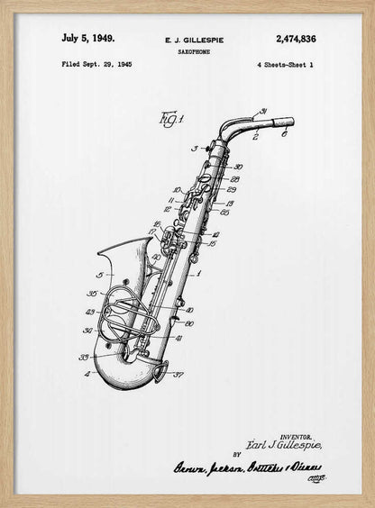 Saxophone Patent 1945 - Poster / Art Print