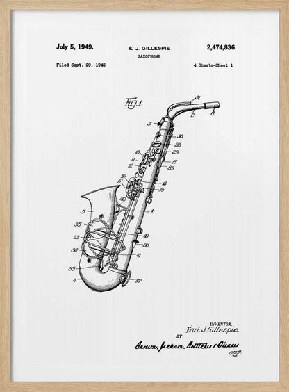 Saxophone Patent 1945 - Poster / Art Print