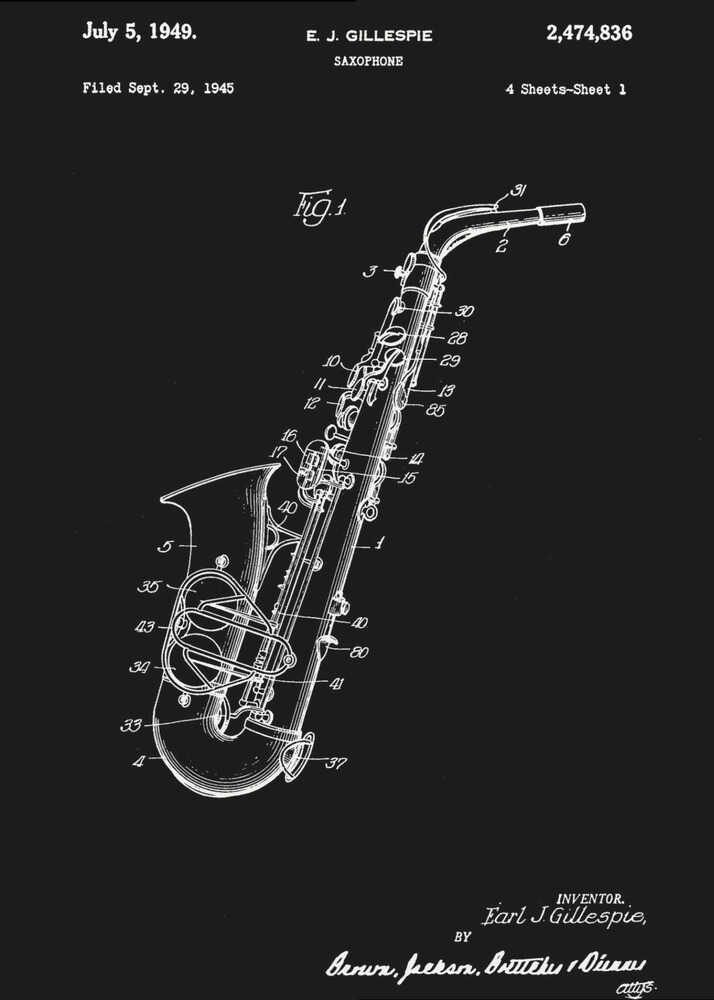 Saxophone Patent 1945 - Poster / Art Print