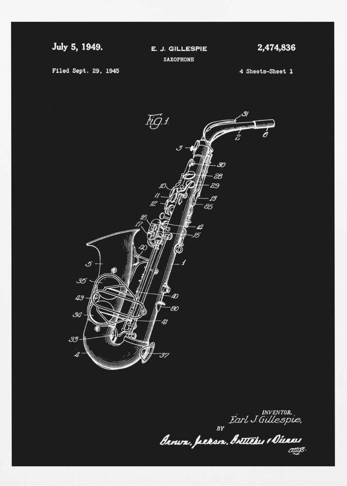 Saxophone Patent 1945 - Poster / Art Print