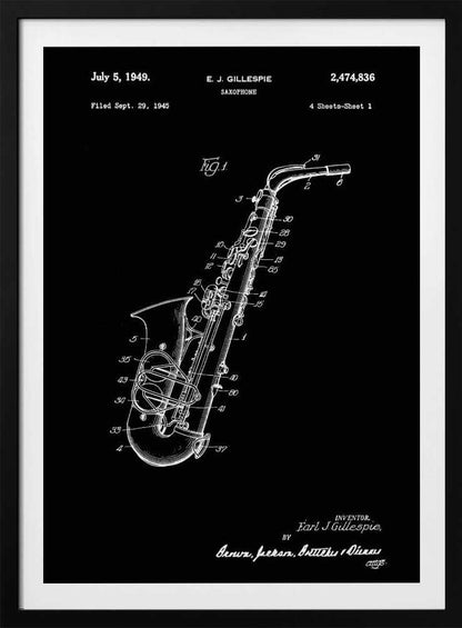 Saxophone Patent 1945 - Poster / Art Print