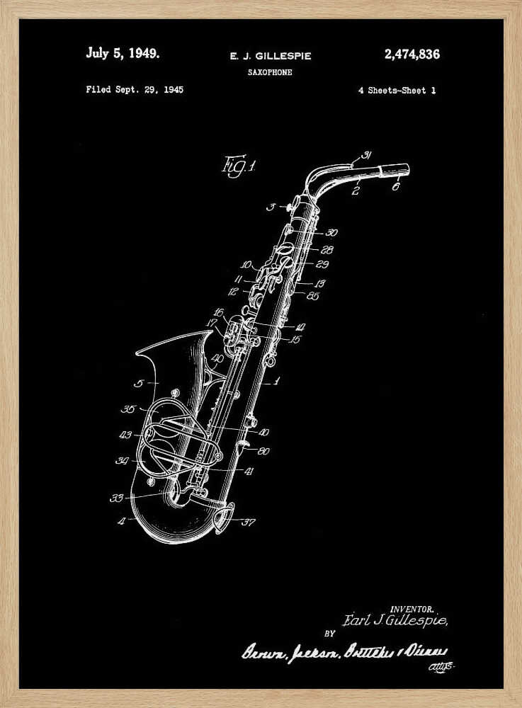 Saxophone Patent 1945 - Poster / Art Print
