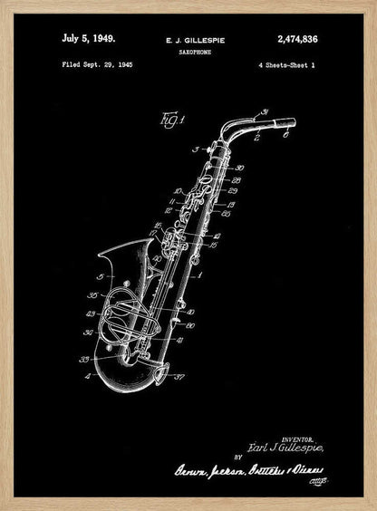 Saxophone Patent 1945 - Poster / Art Print