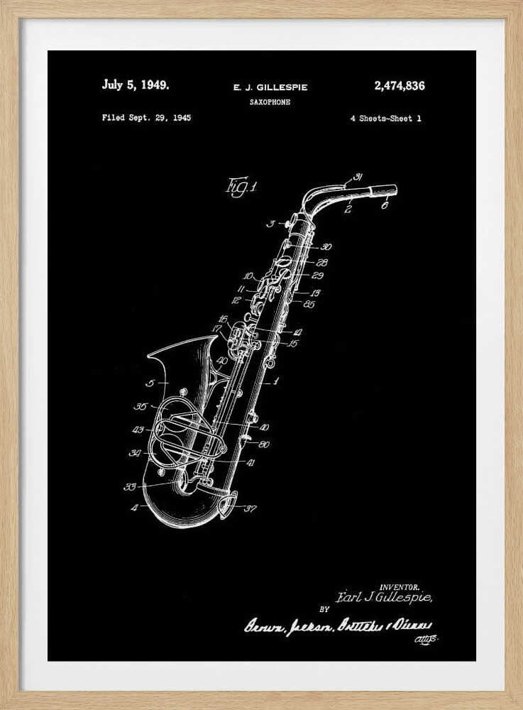 Saxophone Patent 1945 - Poster / Art Print