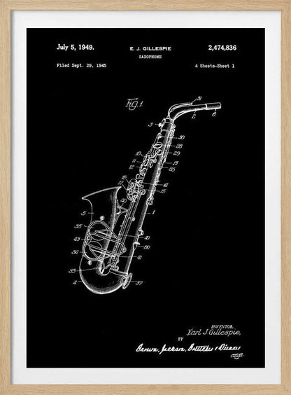 Saxophone Patent 1945 - Poster / Art Print