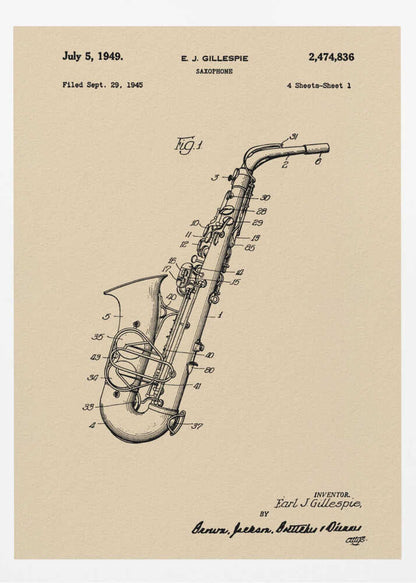 Saxophone Patent 1945 - Poster / Art Print