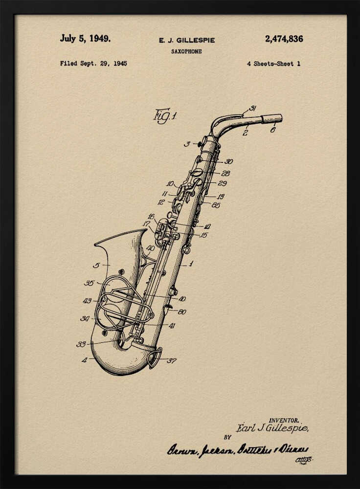 Saxophone Patent 1945 - Poster / Art Print