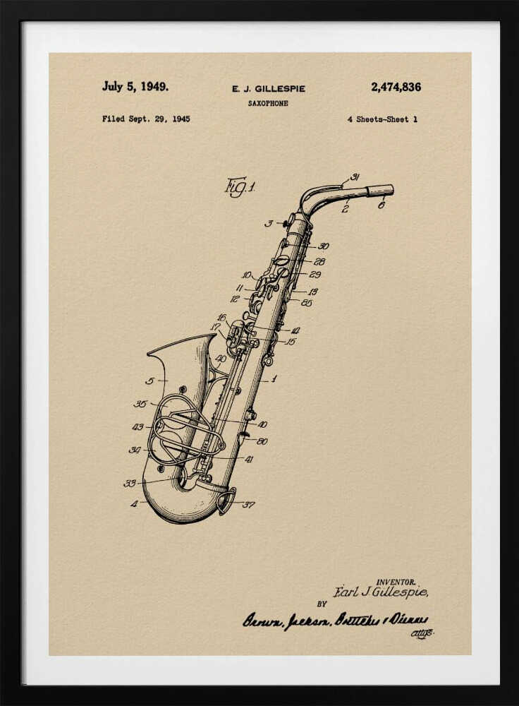 Saxophone Patent 1945 - Poster / Art Print