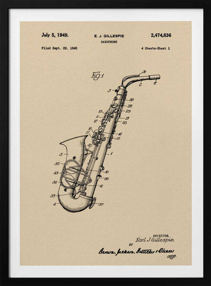 Saxophone Patent 1945 - Poster / Art Print