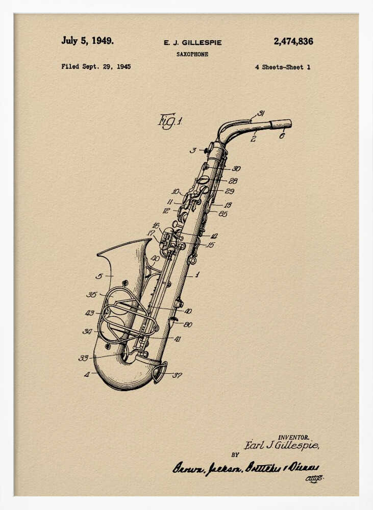 Saxophone Patent 1945 - Poster / Art Print