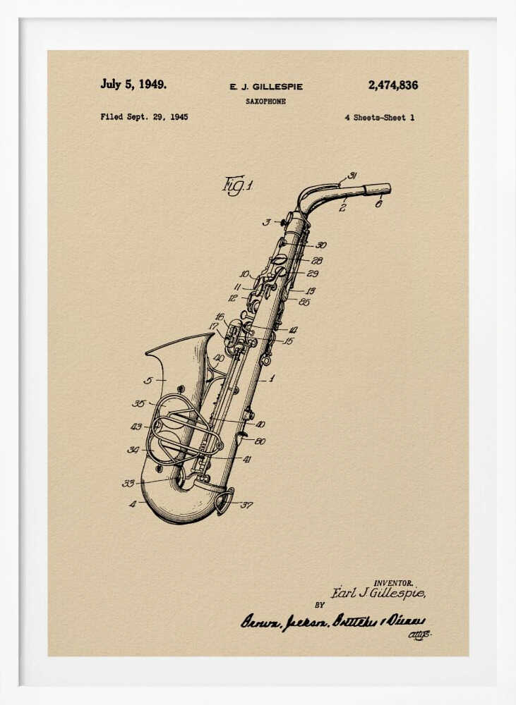 Saxophone Patent 1945 - Poster / Art Print