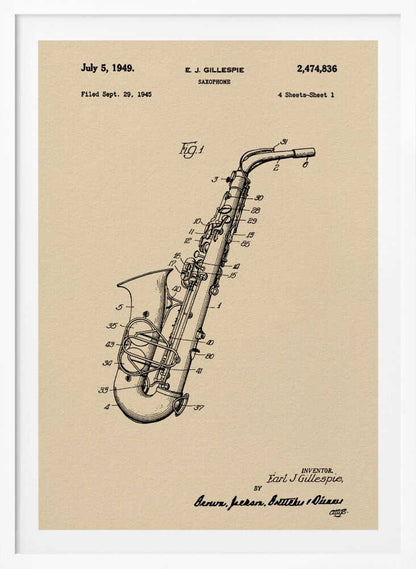 Saxophone Patent 1945 - Poster / Art Print
