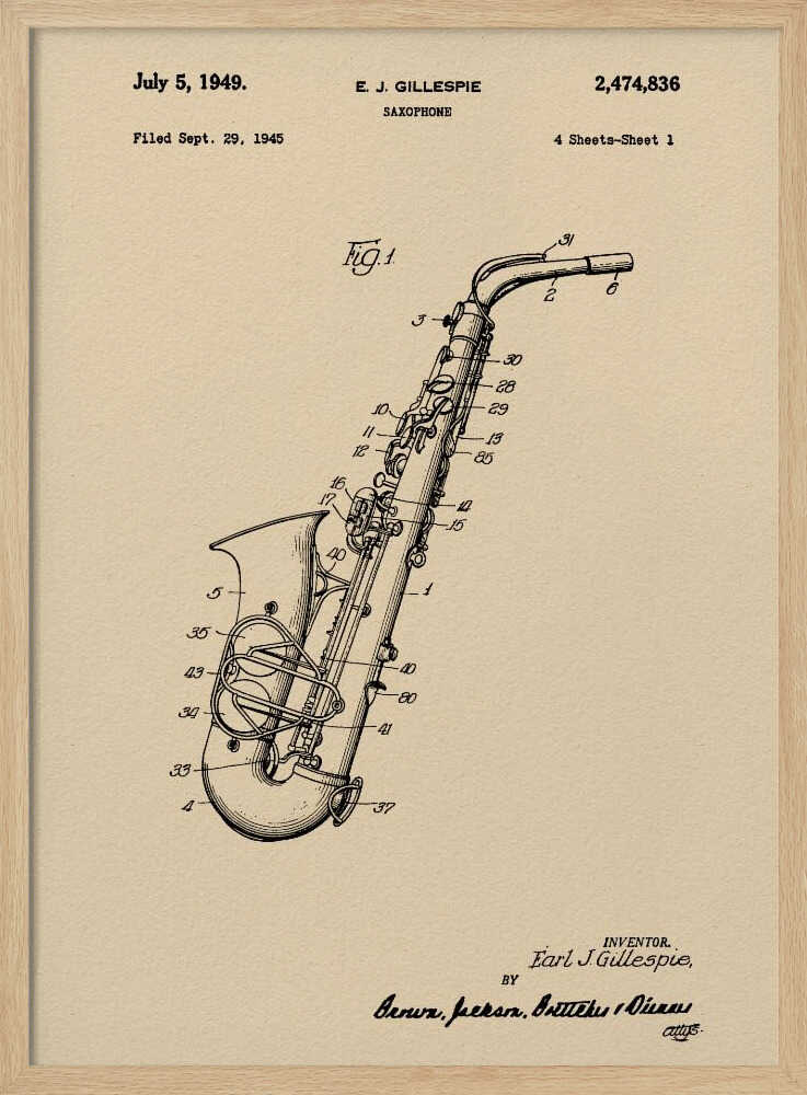 Saxophone Patent 1945 - Poster / Art Print