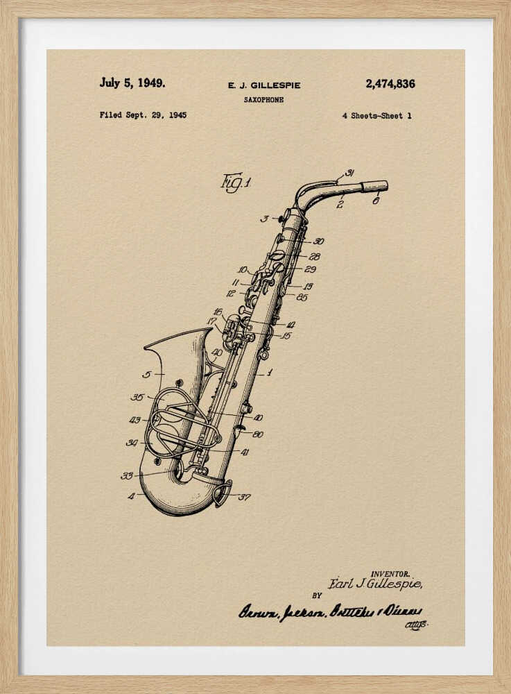 Saxophone Patent 1945 - Poster / Art Print