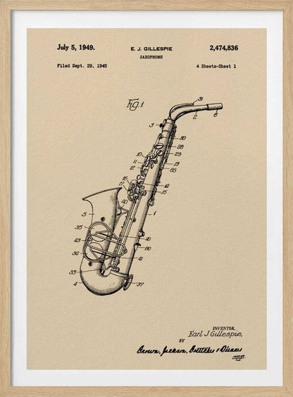 Saxophone Patent 1945 - Poster / Art Print