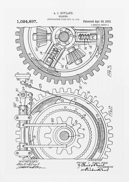 Gearing Patent 1912 - Poster / Art Print