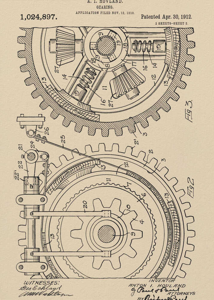 Gearing Patent 1912 - Poster / Art Print