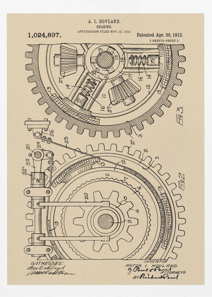 Gearing Patent 1912 - Poster / Art Print
