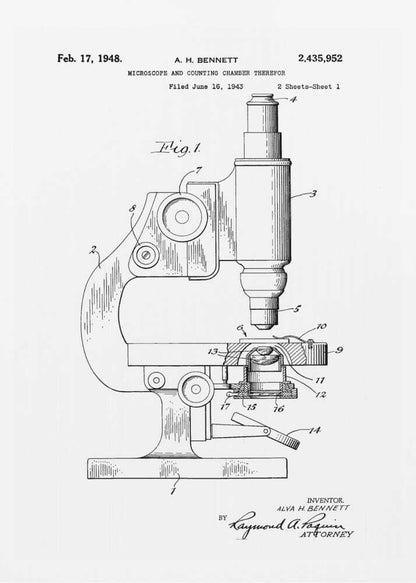 Microscope Patent 1948 - Poster / Art Print