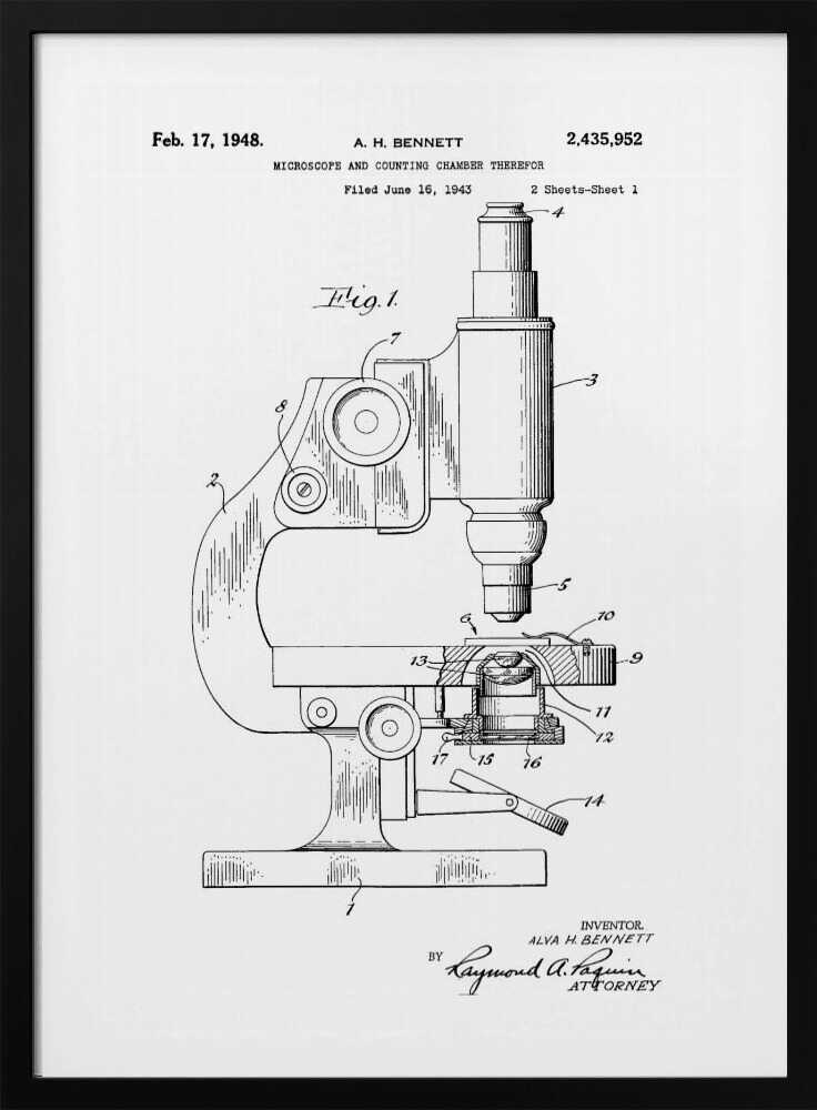 Microscope Patent 1948 - Poster / Art Print