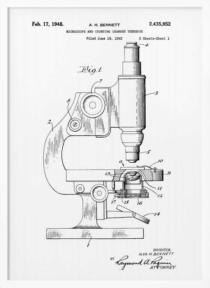 Microscope Patent 1948 - Poster / Art Print
