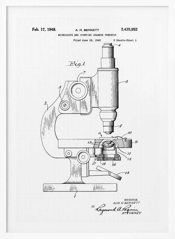 Microscope Patent 1948 - Poster / Art Print