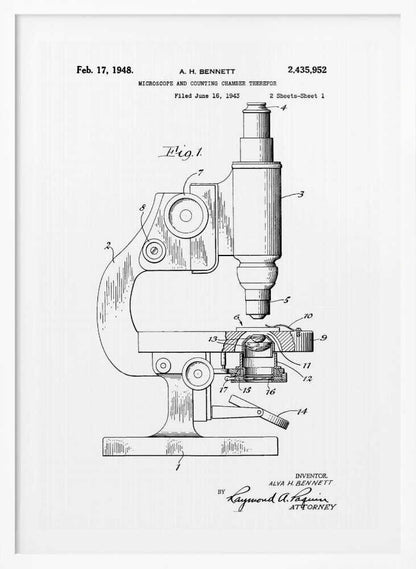 Microscope Patent 1948 - Poster / Art Print
