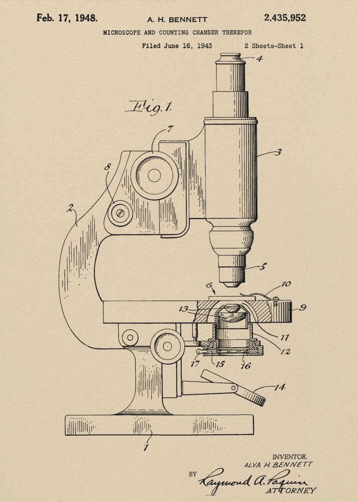 Microscope Patent 1948 - Poster / Art Print