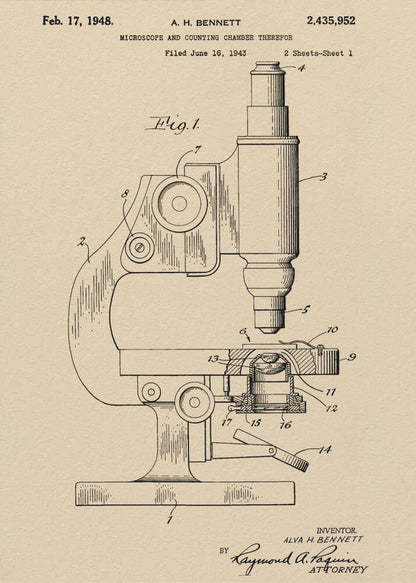 Microscope Patent 1948 - Poster / Art Print
