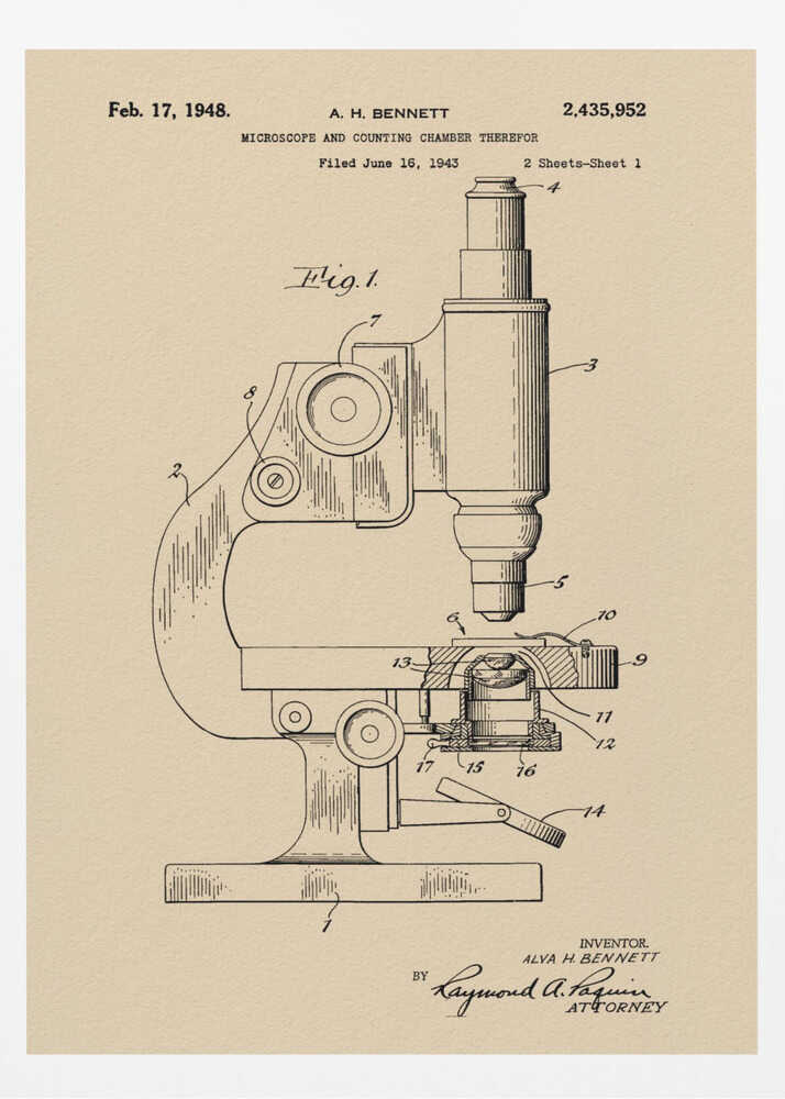 Microscope Patent 1948 - Poster / Art Print