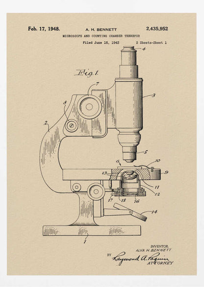 Microscope Patent 1948 - Poster / Art Print