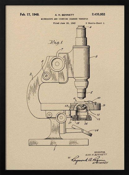 Microscope Patent 1948 - Poster / Art Print