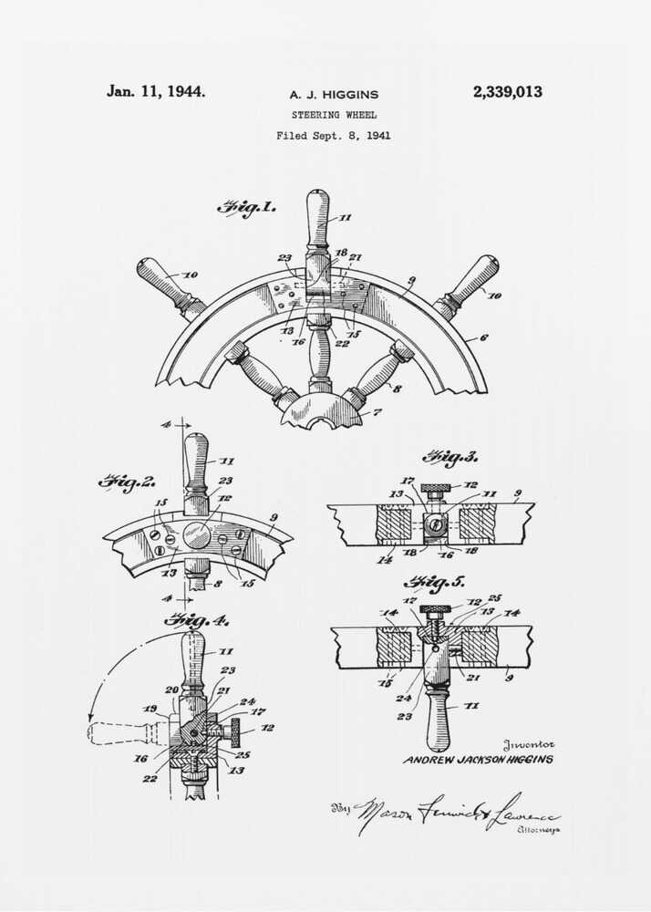 Steering Wheel Patent 1941 - Poster / Art Print