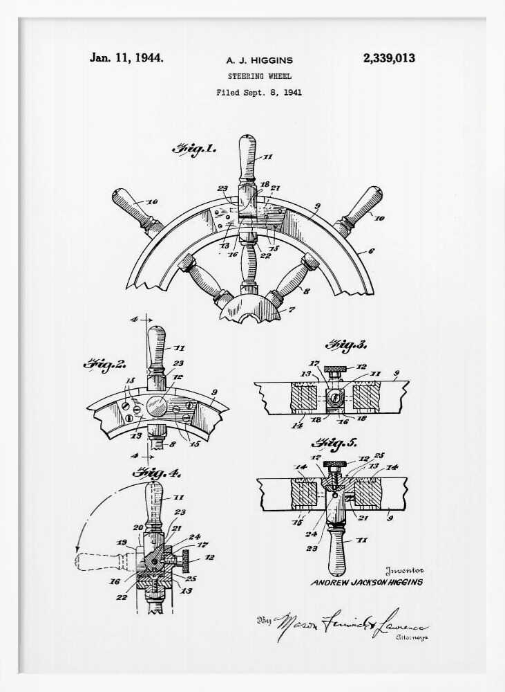Steering Wheel Patent 1941 - Poster / Art Print