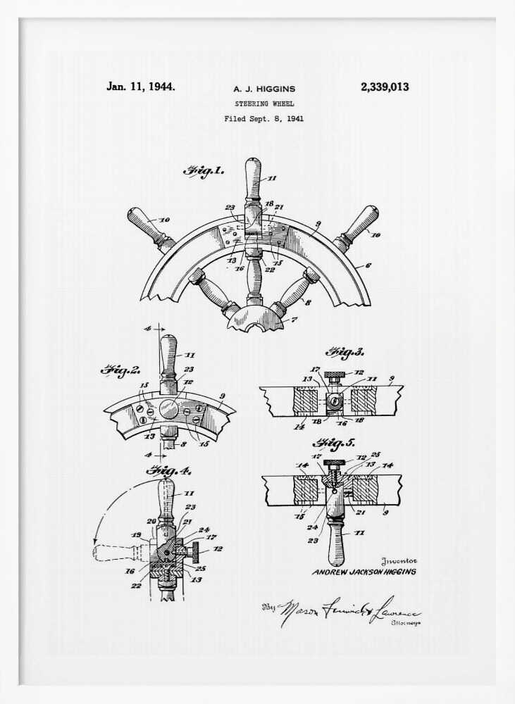 Steering Wheel Patent 1941 - Poster / Art Print