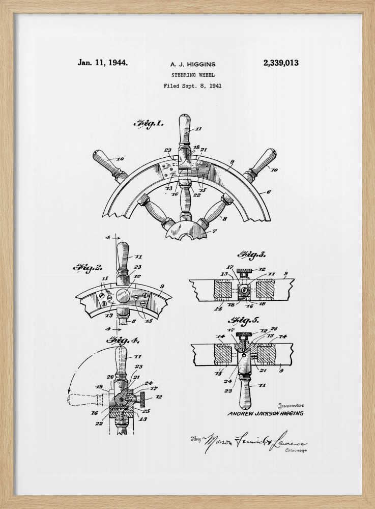 Steering Wheel Patent 1941 - Poster / Art Print