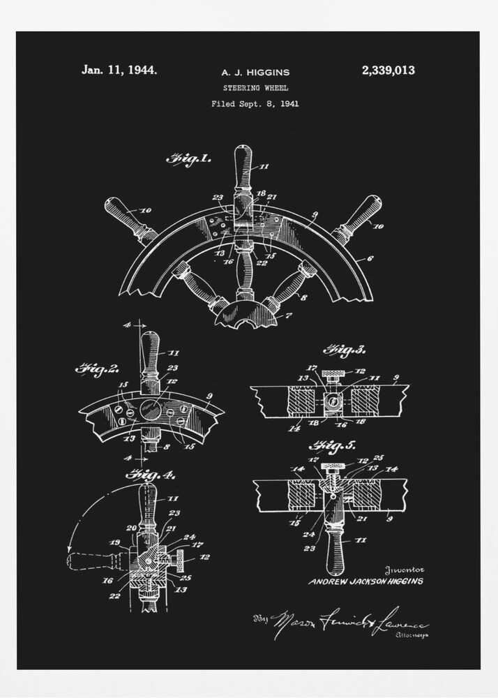 Steering Wheel Patent 1941 - Poster / Art Print