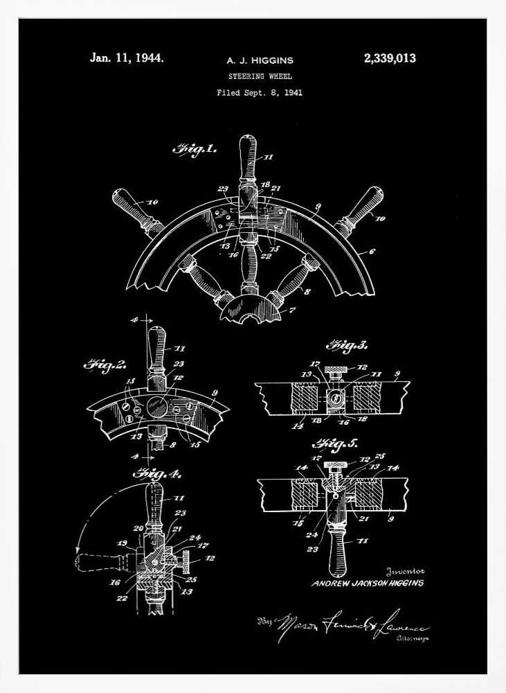 Steering Wheel Patent 1941 - Poster / Art Print
