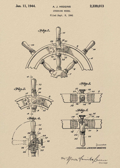 Steering Wheel Patent 1941 - Poster / Art Print
