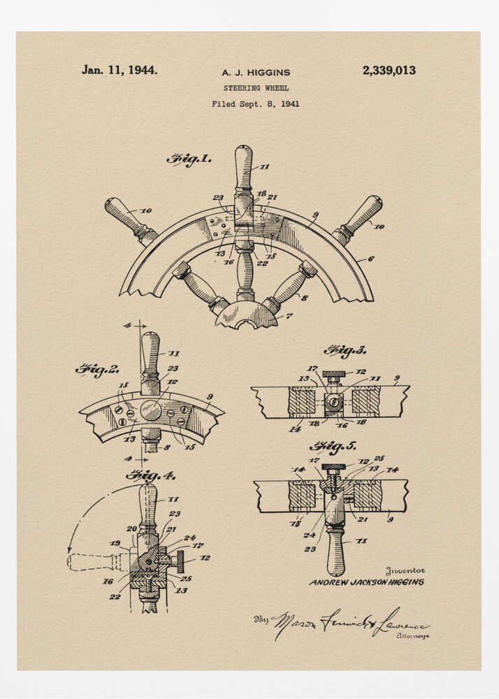Steering Wheel Patent 1941 - Poster / Art Print