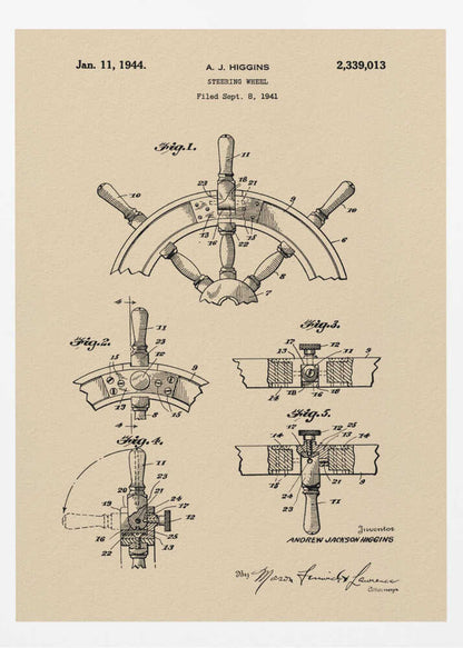 Steering Wheel Patent 1941 - Poster / Art Print