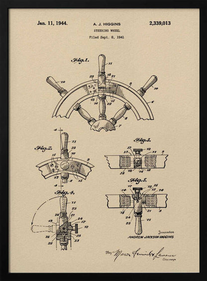 Steering Wheel Patent 1941 - Poster / Art Print