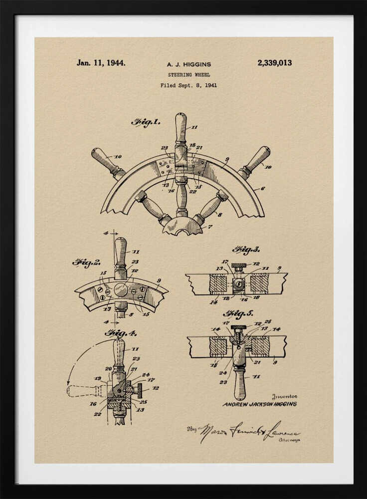 Steering Wheel Patent 1941 - Poster / Art Print