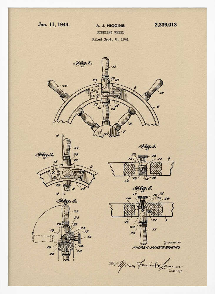 Steering Wheel Patent 1941 - Poster / Art Print