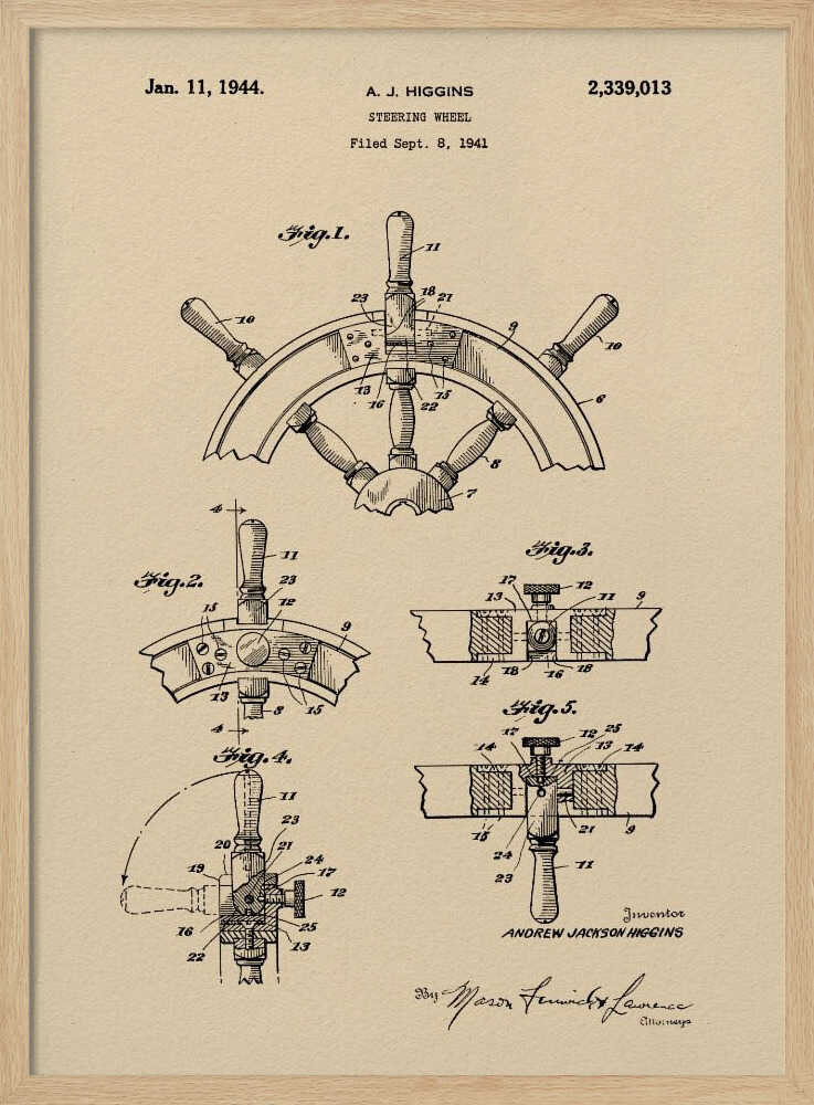 Steering Wheel Patent 1941 - Poster / Art Print
