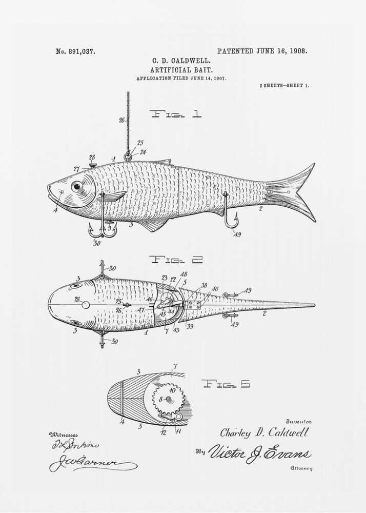 Artificial Bait Patent 1908 - Poster / Art Print