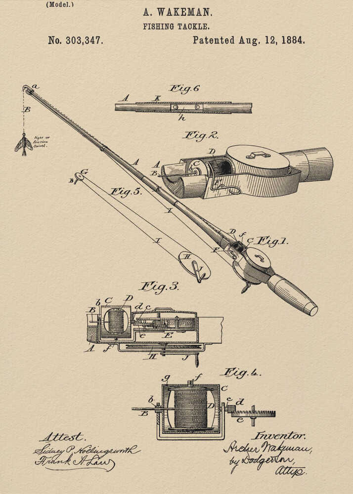 Fishing Tackle Patent 1884 - Poster / Art Print