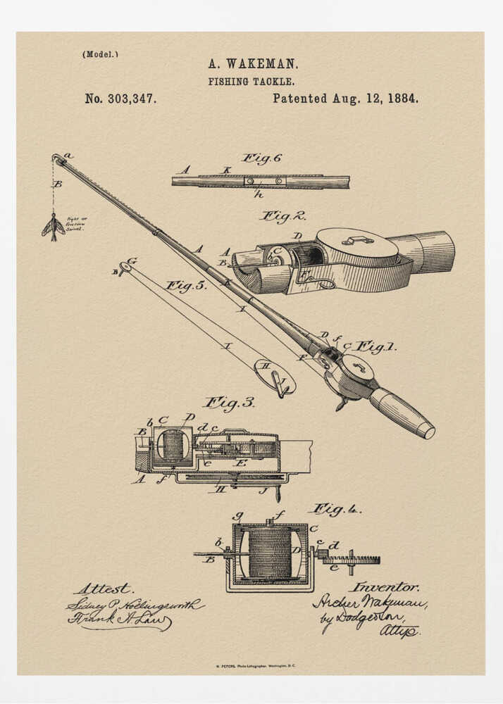 Fishing Tackle Patent 1884 - Poster / Art Print