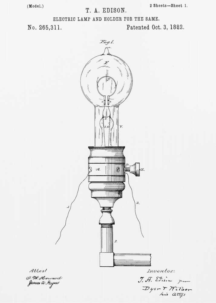 Electric Lamp Patent 1882 - Poster / Art Print