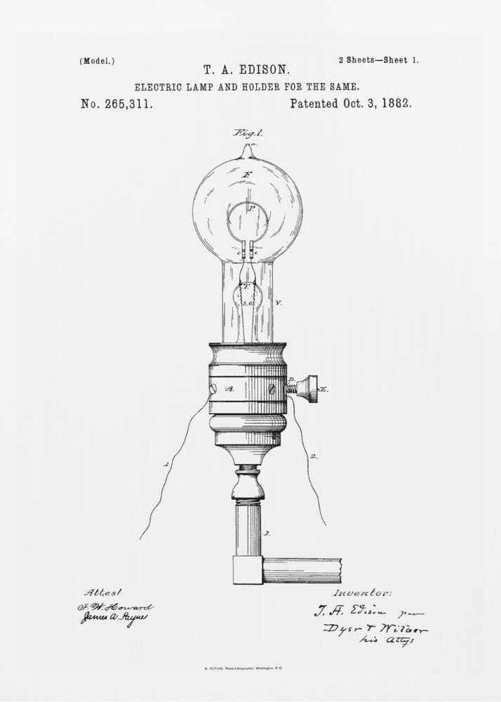 Electric Lamp Patent 1882 - Poster / Art Print